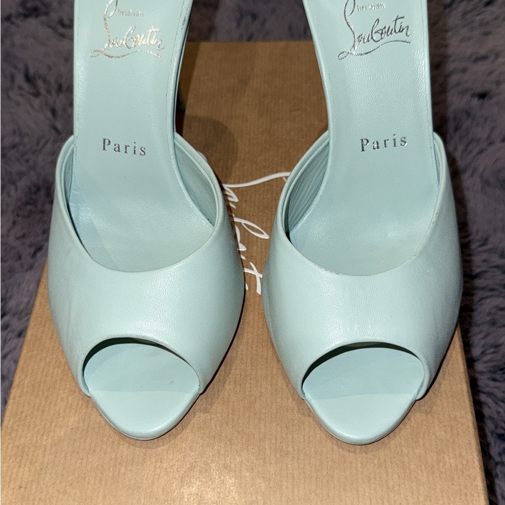 100% Authentic Christian Louboutin Light Blue Peep-Toe Heels (Worn Once)